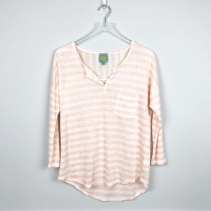 C&C California Linen 3/4 Sleeve Striped Shirt